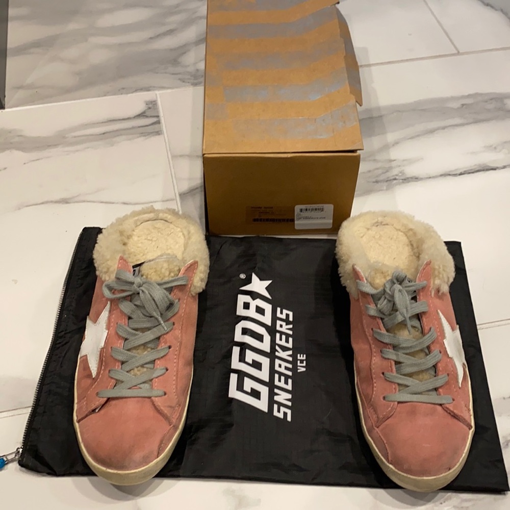 Worn once- golden goose suede and shearling pink